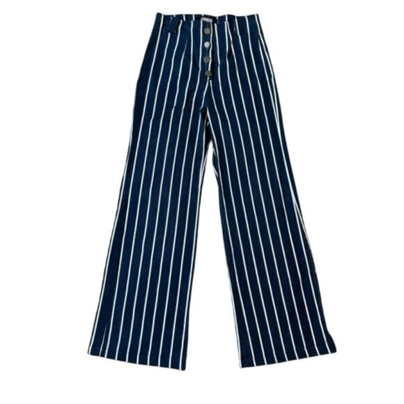 Reformation Bowie Capone High Waist Button Stripe Wide Leg Pants Blue Sz 4 - Picture 11 of 12